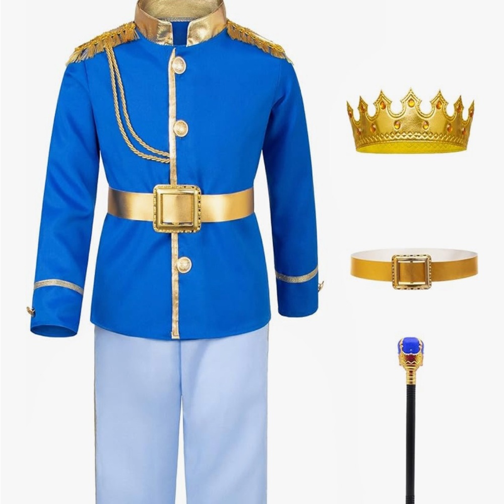 Royal Blue and Gold Prince Charming Costume for Kids - does not include scepter